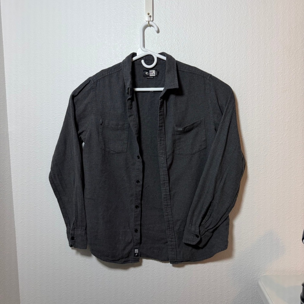 Rip Curl Mens Slim Fit Flannel Button Up Shirt Charcoal Gray Long Sleeve Small